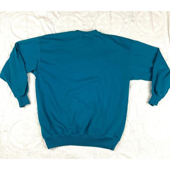 VTG Pullover Sweater MEDIUM Blue Satin Patches Sweatshirt CA Sport Women's - Picture 2 of 13